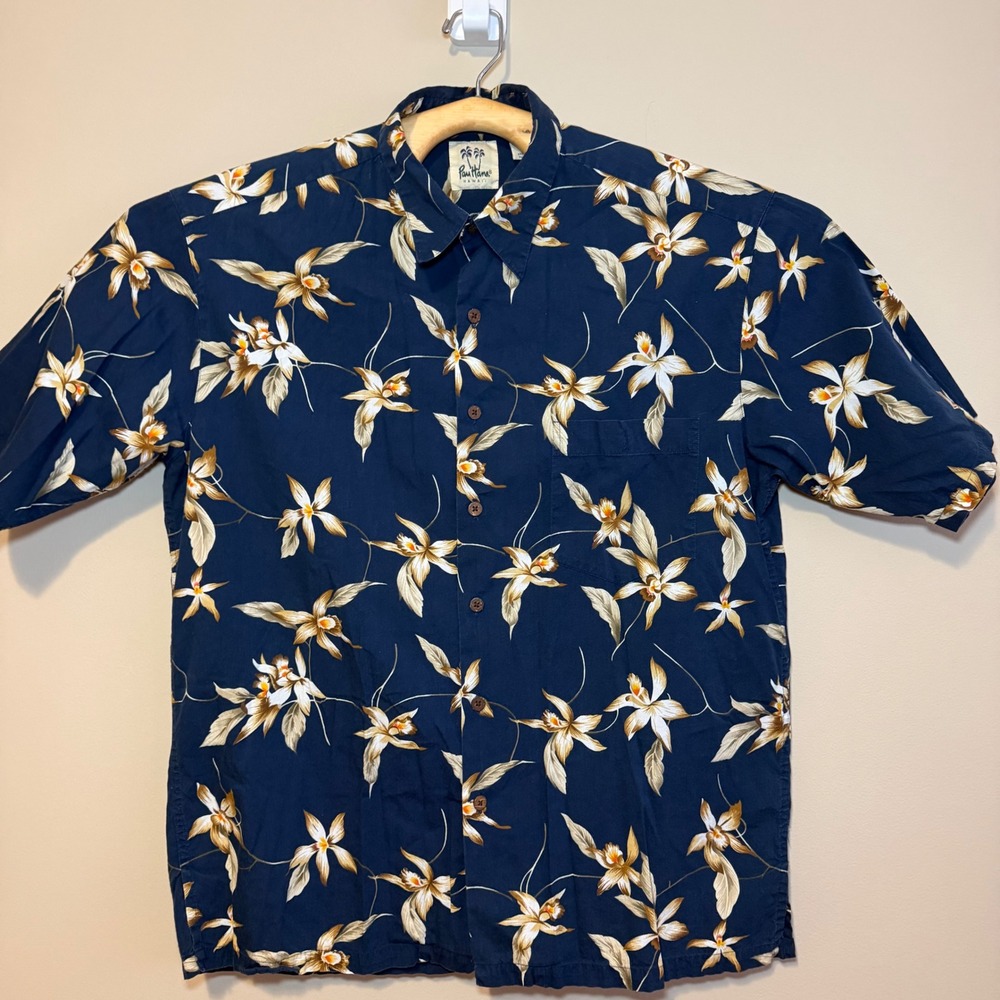 Pau Hana Hawaii Mens Large Blue Orchid Floral Tropical Aloha Shirt 0401/4185